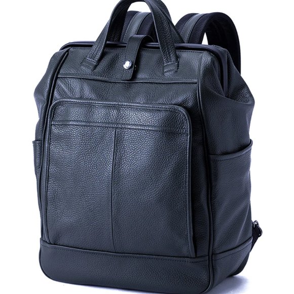 UNISEX- Navy blue Italian leather backpack - Picture 1 of 6